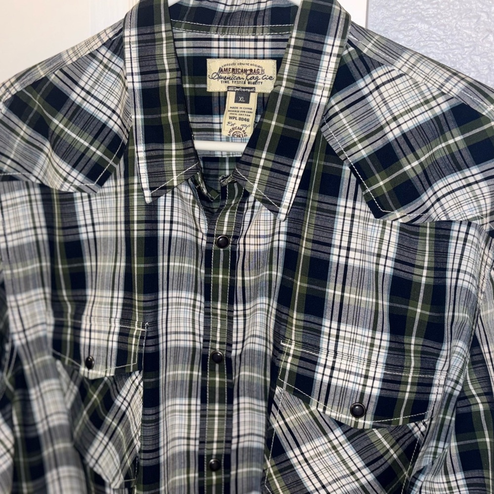 American Rag | Long Sleeve Shirts | Button Snap | XL | Navy/Army Green/ OfFF-WHT